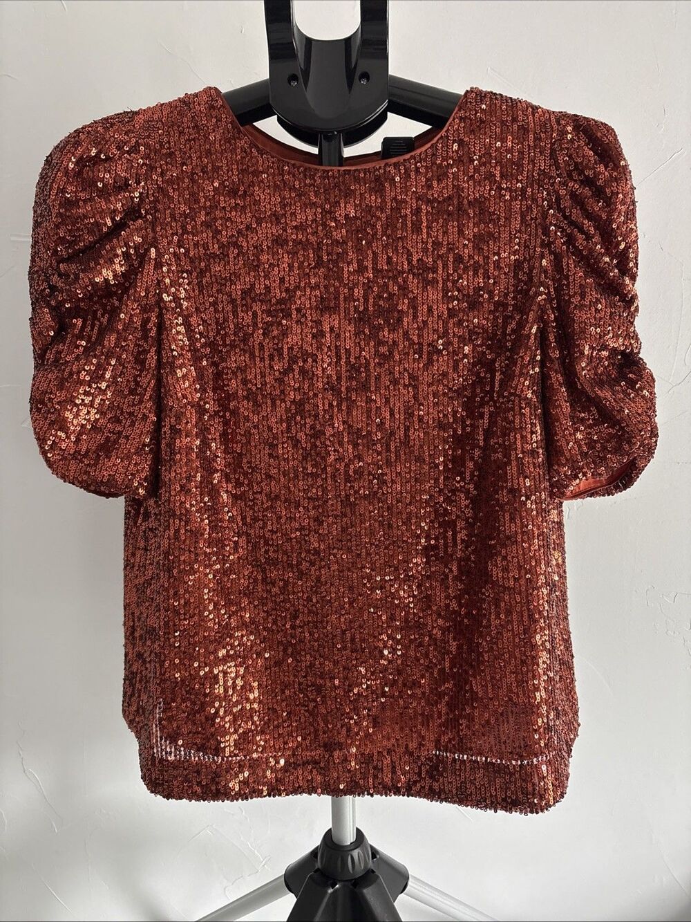 Anthropologie "Marie" Sequin Puff Sleeve Blouse Copper Women's Size 4